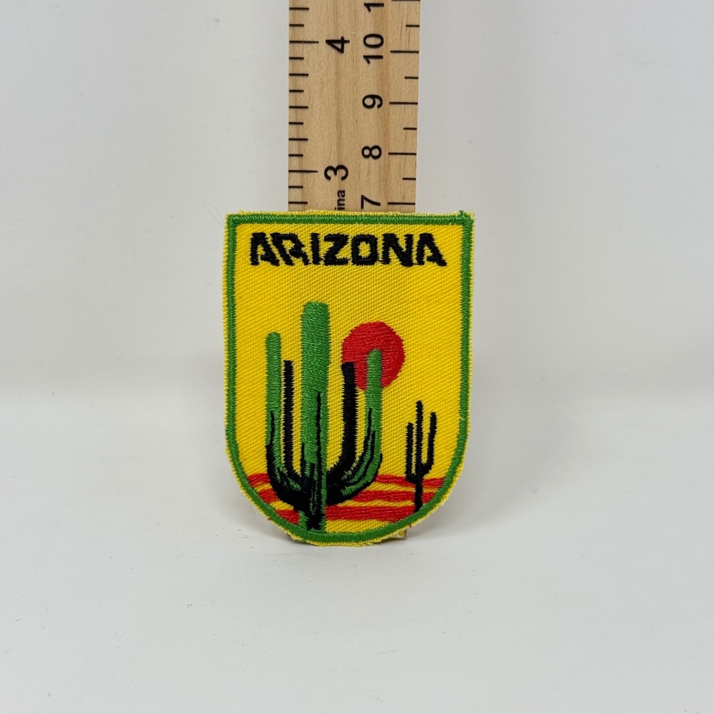 Vintage Arizona Saguaro Cactus Sunset Souvenir Embroidered Sew On Patch Yellow